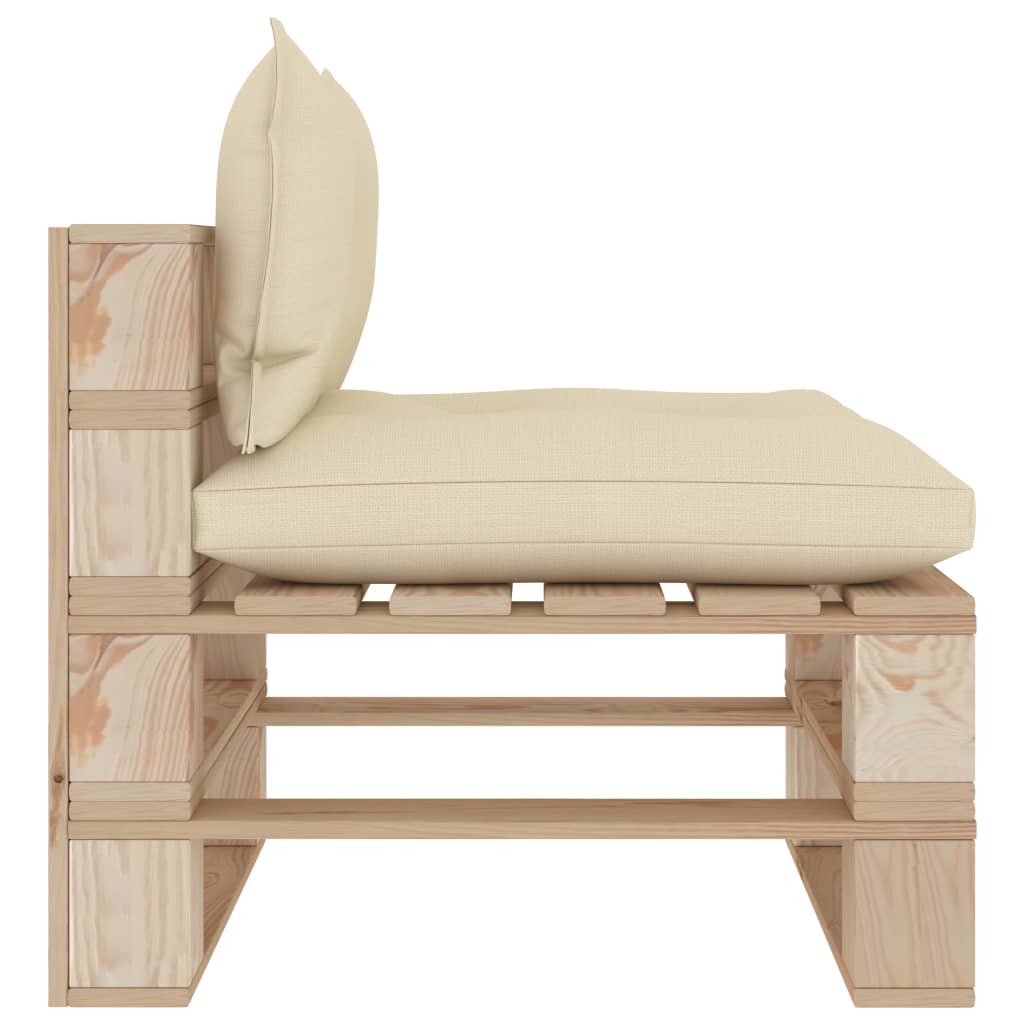 Garten-Paletten-Mittelsofa mit Kissen in Creme Holz