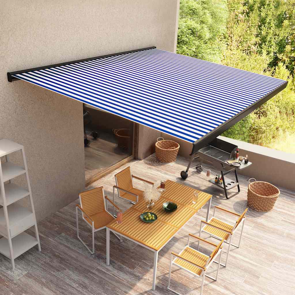 Motorisierte Kassetten-Markise 350x250 cm Blau und Weiß