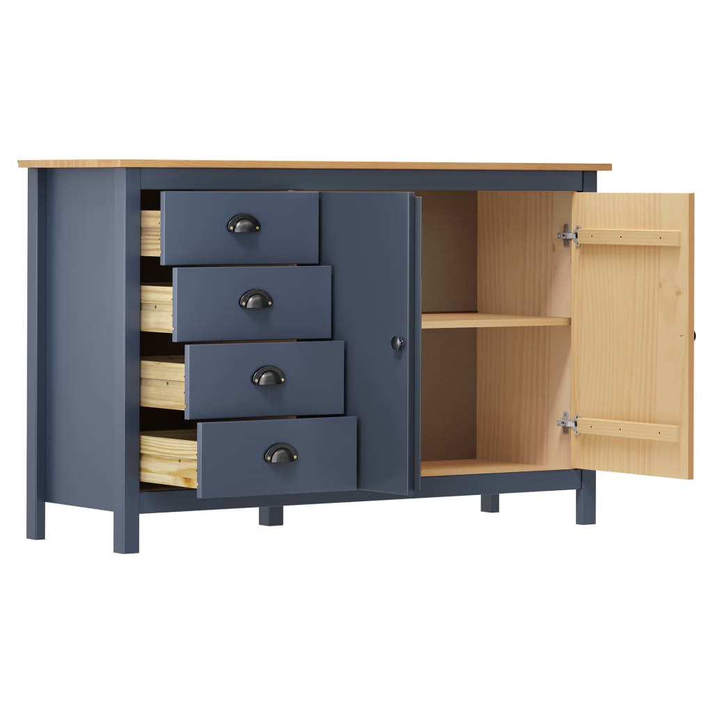 Sideboard Hill Grau 130x40x80 cm Massivholz Kiefer