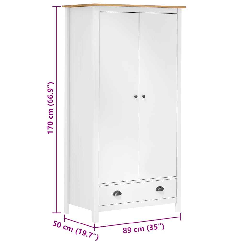 Kleiderschrank mit 2 Türen Hill Weiß 89x50x170 cm Kiefernholz