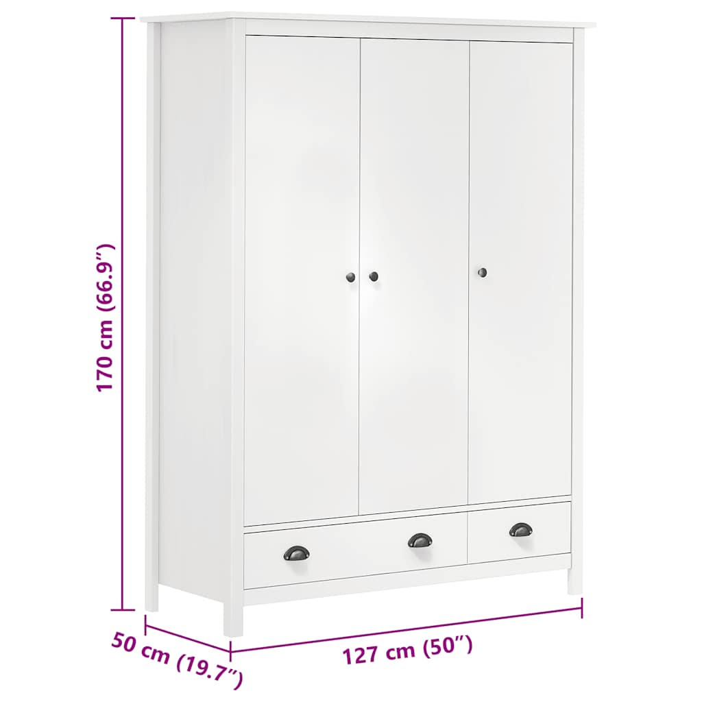 Kleiderschrank mit 3 Türen Hill Weiß 127x50x170 cm Kiefernholz