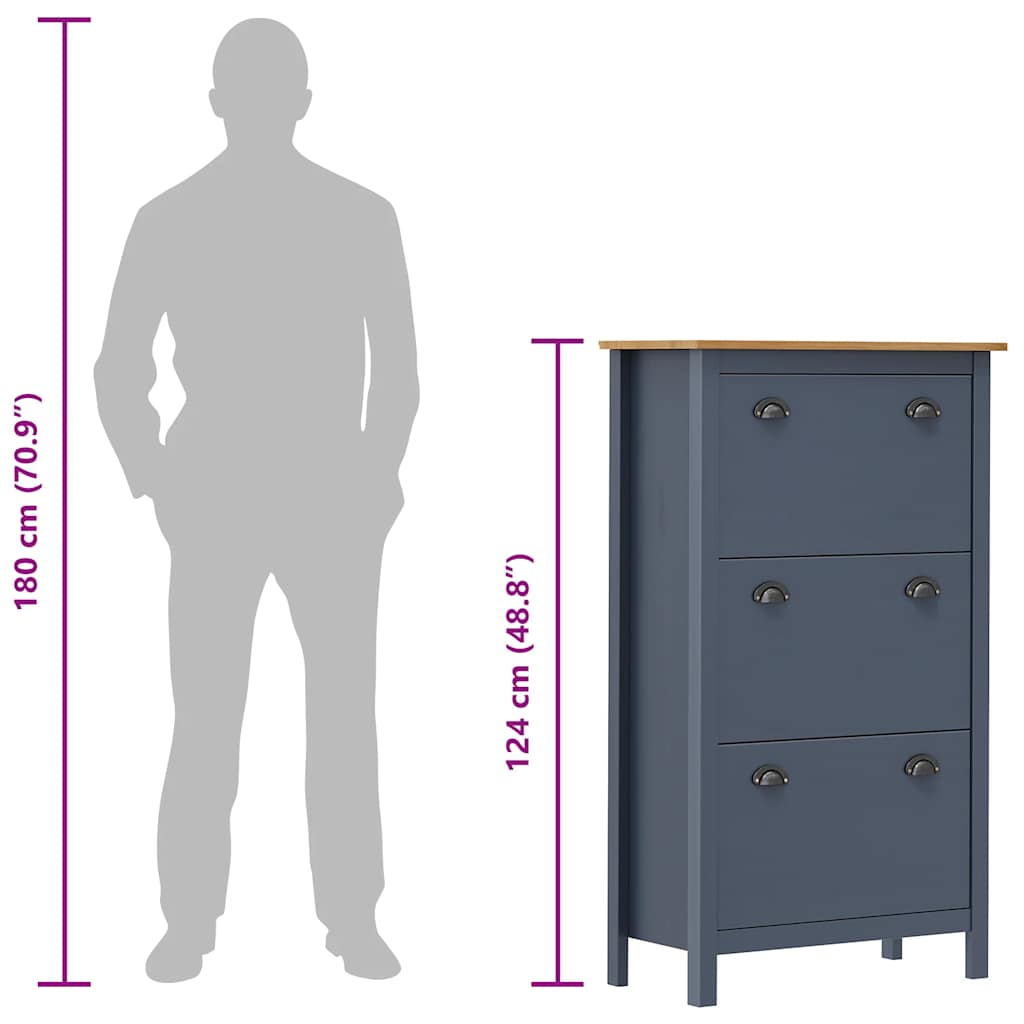 Schuhschrank Hill Grau 72x35x124 cm Massivholz Kiefer