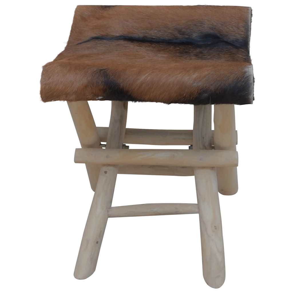 Klapphocker Ziegenleder und Massivholz Teak