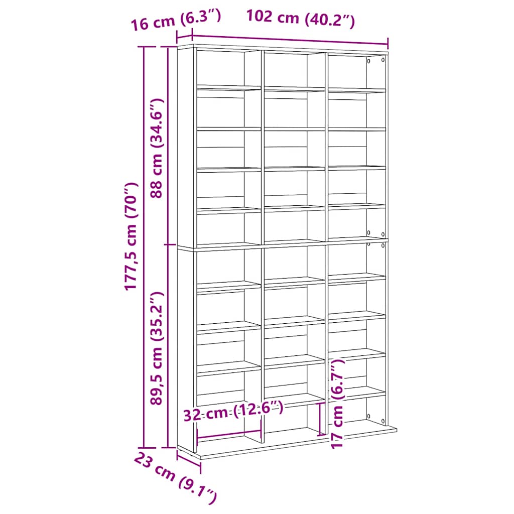 CD-Schrank Schwarz 102x23x177,5 cm Holzwerkstoff