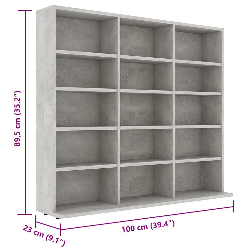 CD-Regal Betongrau 100x23x89,5 cm Holzwerkstoff