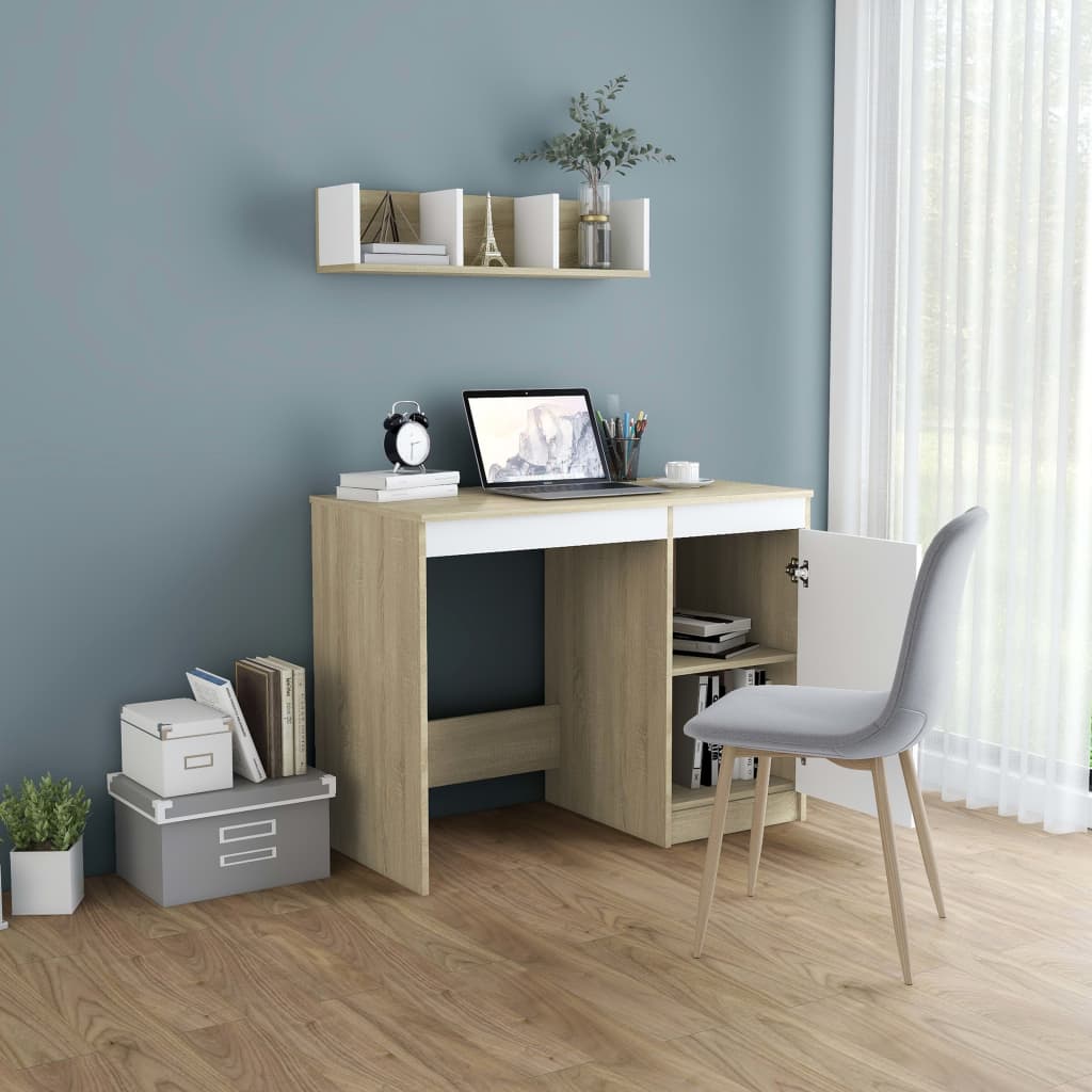 Schreibtisch Weiß Sonoma-Eiche 100x50x76 cm Holzwerkstoff
