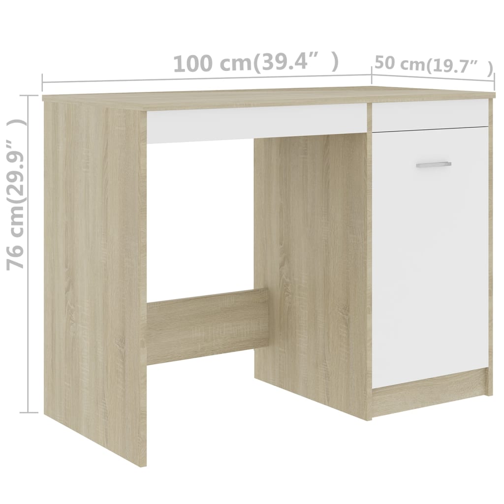 Schreibtisch Weiß Sonoma-Eiche 100x50x76 cm Holzwerkstoff