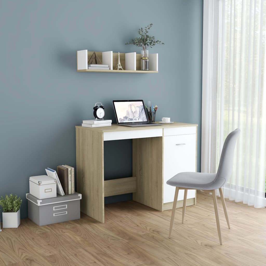Schreibtisch Weiß Sonoma-Eiche 100x50x76 cm Holzwerkstoff