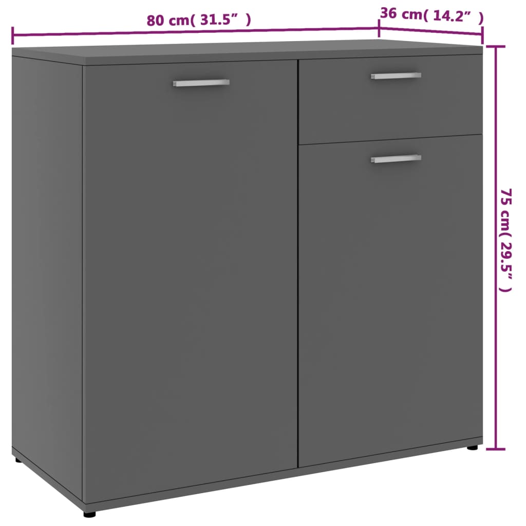 Sideboard Grau 80x36x75 cm Holzwerkstoff