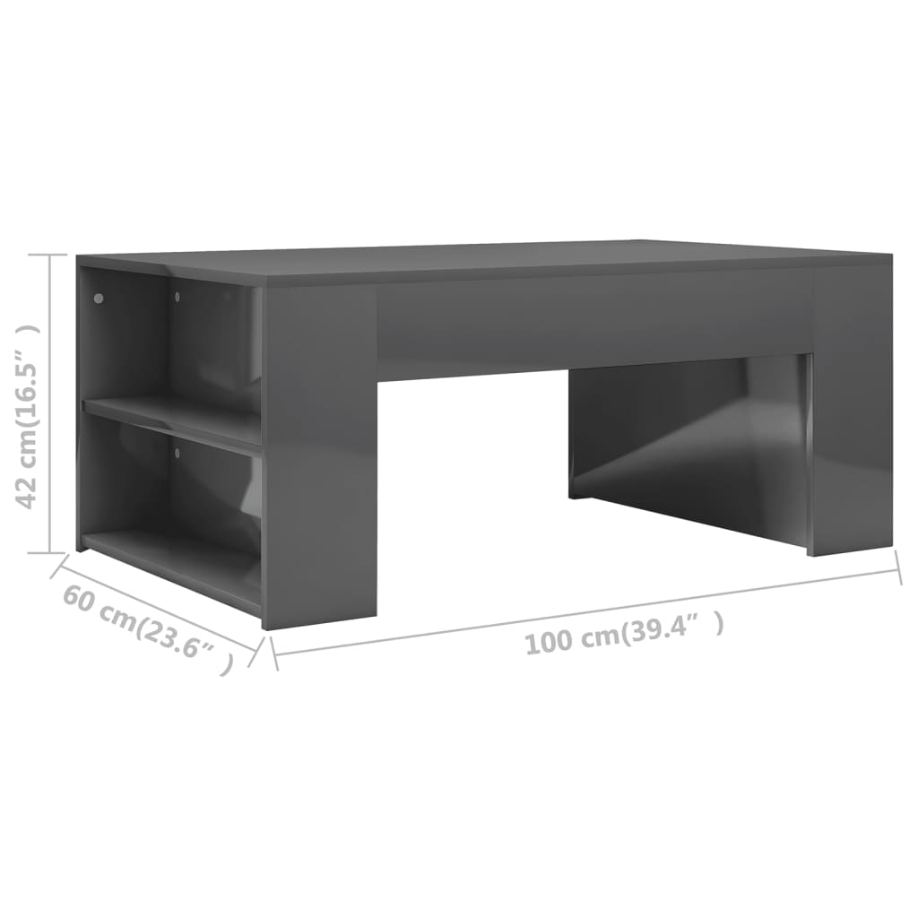 Couchtisch Hochglanz-Grau 100x60x42 cm Holzwerkstoff