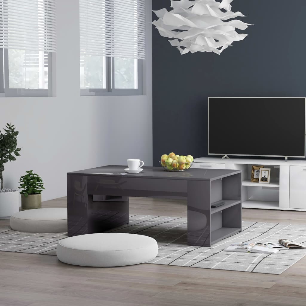 Couchtisch Hochglanz-Grau 100x60x42 cm Holzwerkstoff