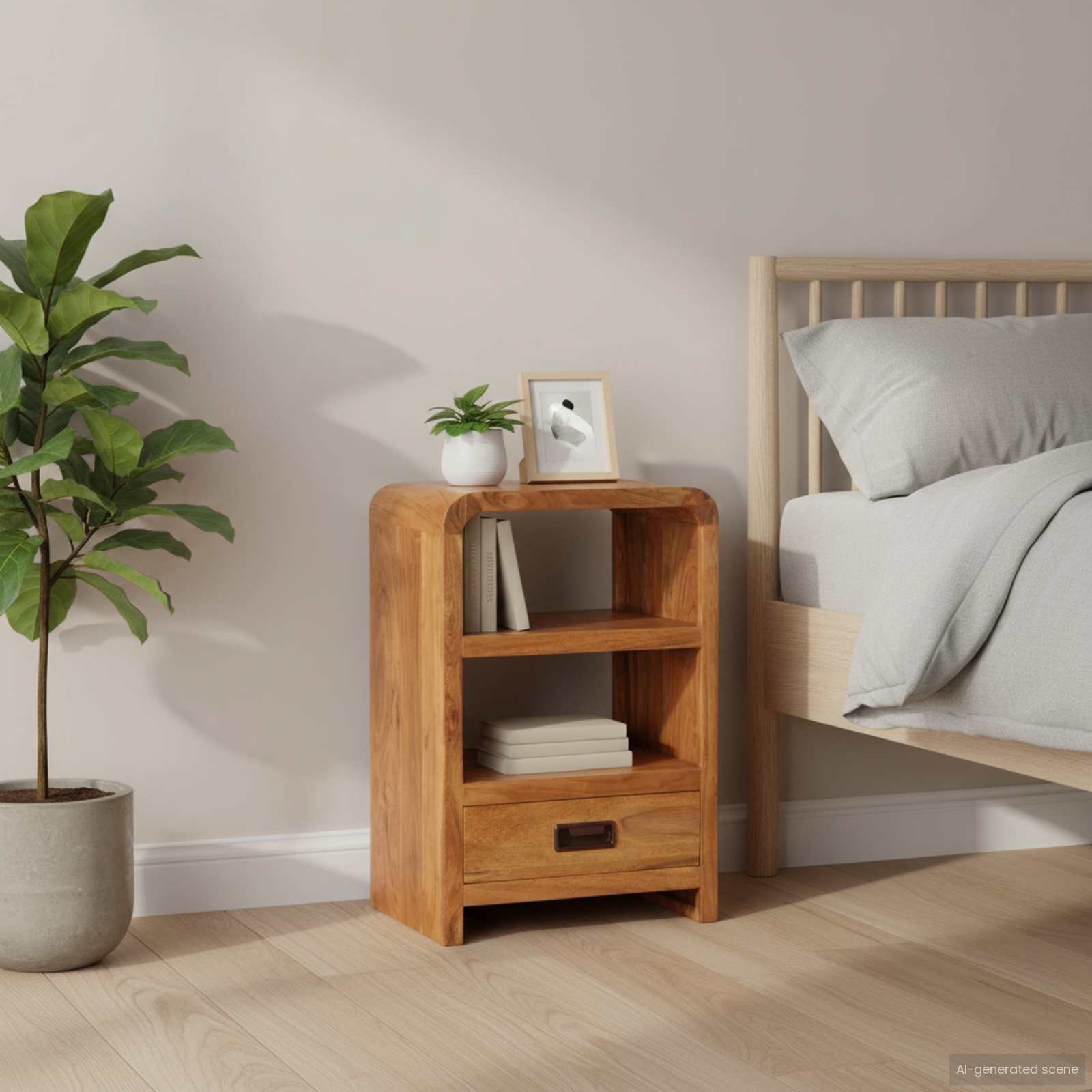 Nachttisch 40x30x60 cm Massivholz mit Honigfarbenem Finish