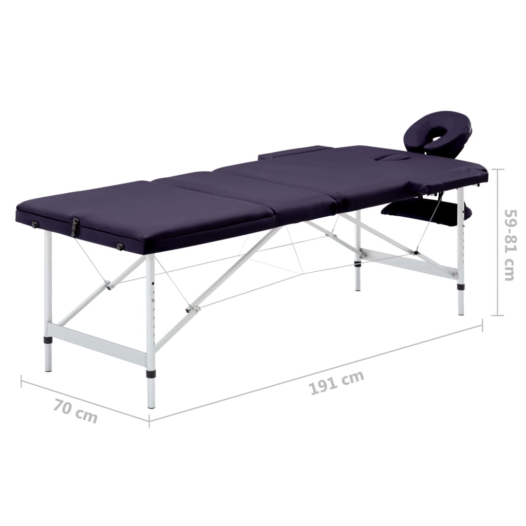 Massageliege Klappbar 3-Zonen mit Aluminiumgestell Lila