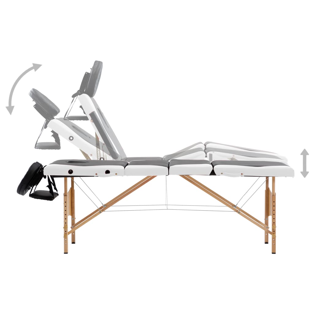 Massageliege Klappbar 4-Zonen mit Holzgestell Schwarz und Weiß