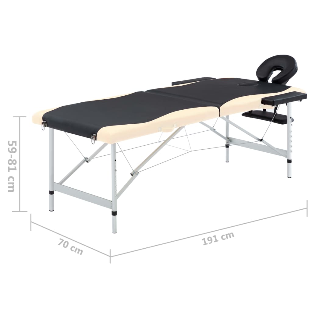 Massageliege Klappbar 2-Zonen Aluminiumgestell Schwarz Beige