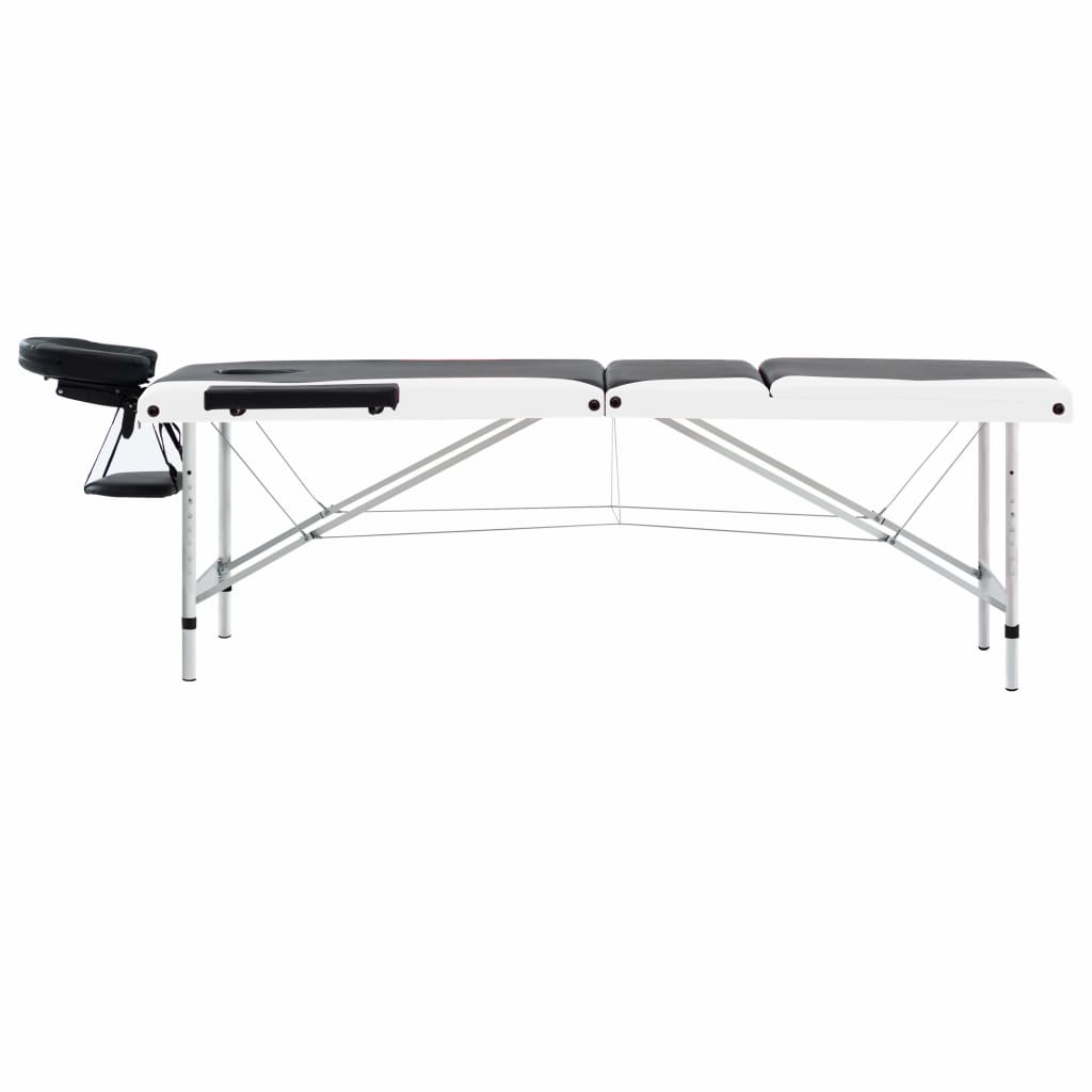 Massageliege Klappbar 3-Zonen Aluminiumgestell Schwarz und Weiß