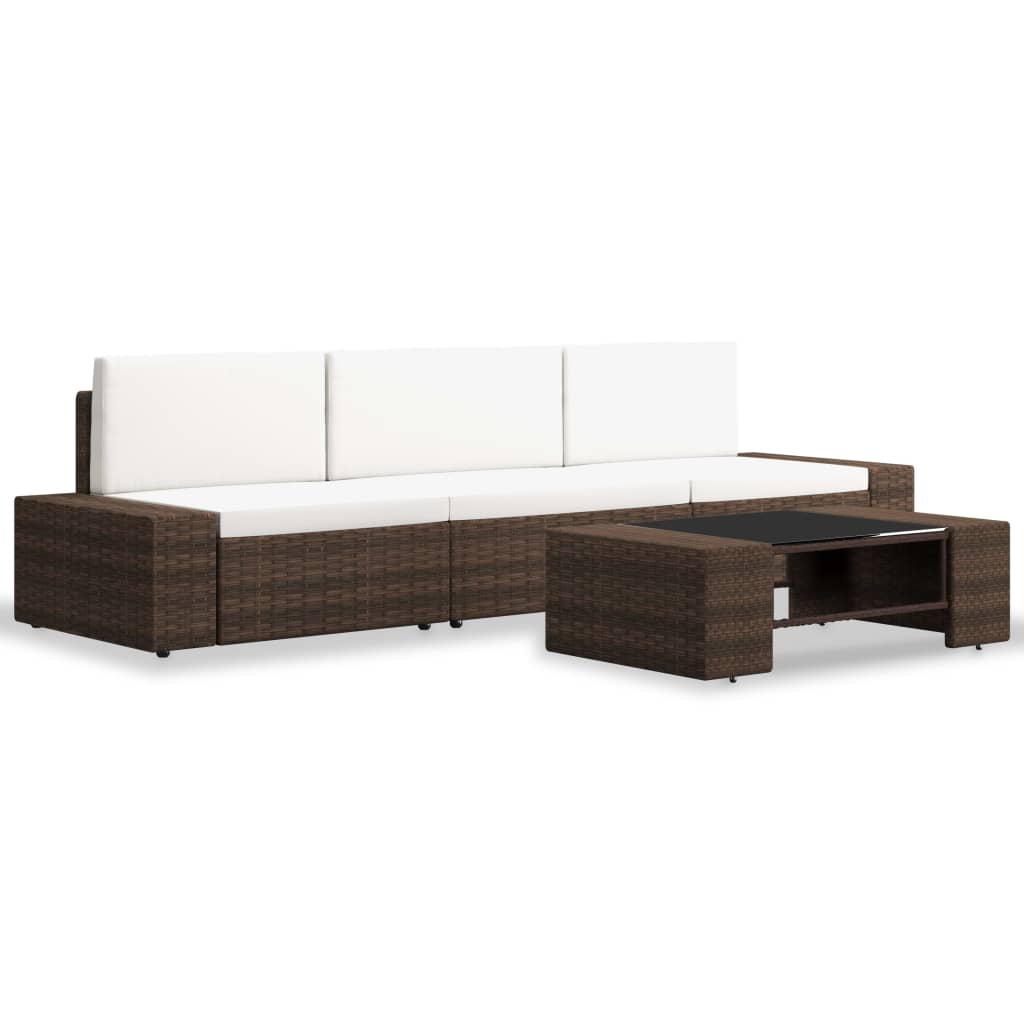 4-tlg. Garten-Lounge-Set Poly Rattan Braun