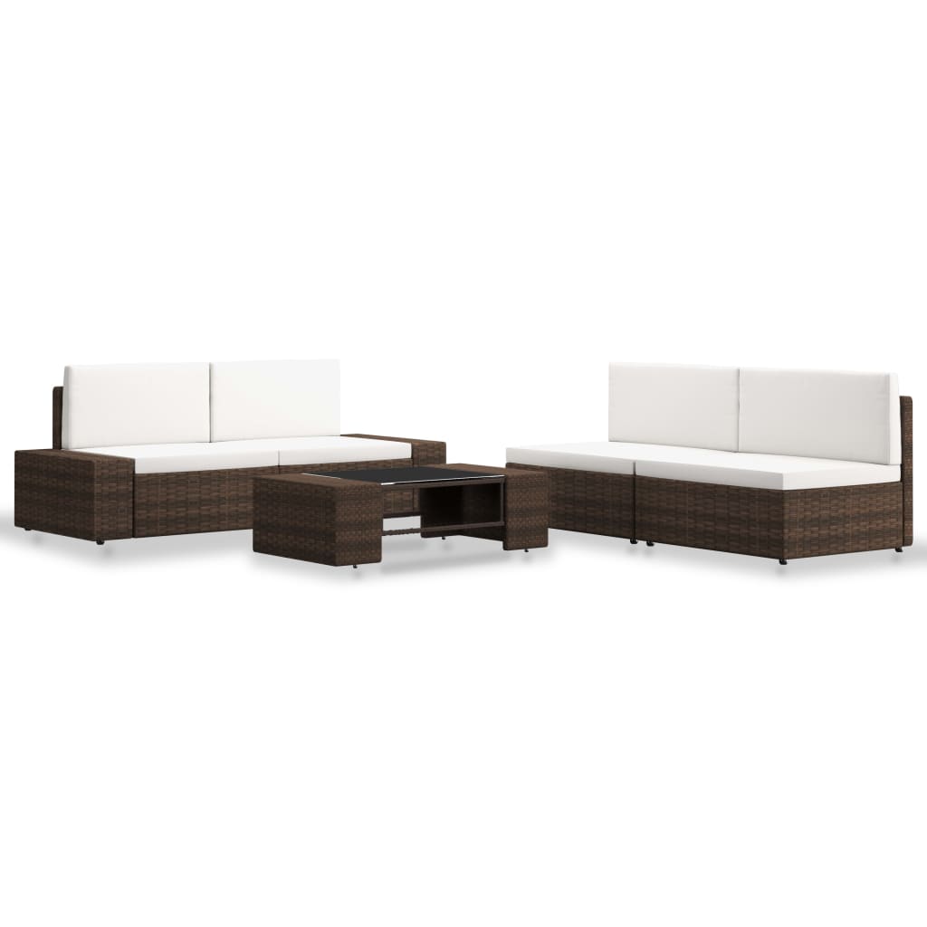5-tlg. Garten-Lounge-Set Poly Rattan Braun