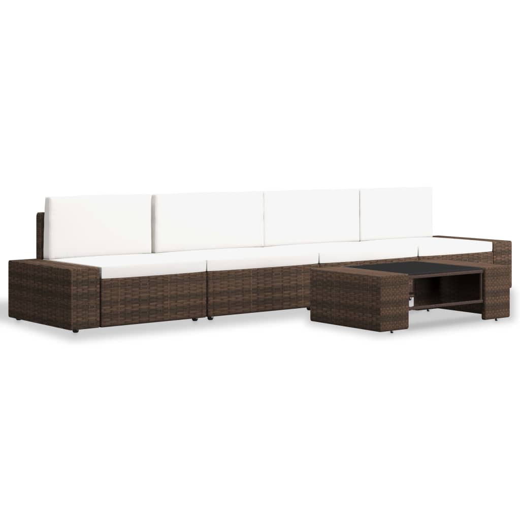 5-tlg. Garten-Lounge-Set Poly Rattan Braun