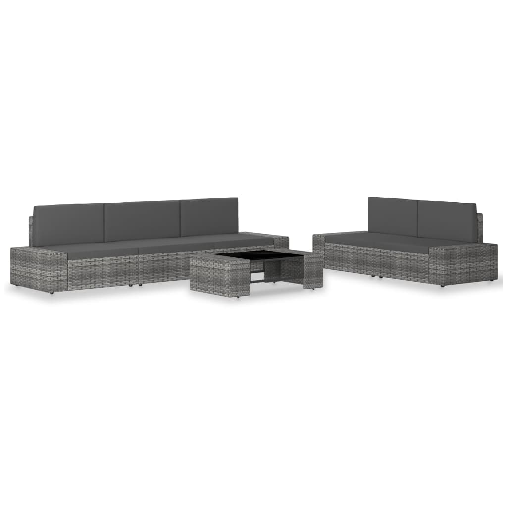 6-tlg. Garten-Lounge-Set Poly Rattan Grau