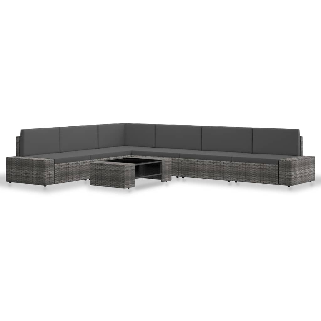 7-tlg. Garten-Lounge-Set Poly Rattan Grau