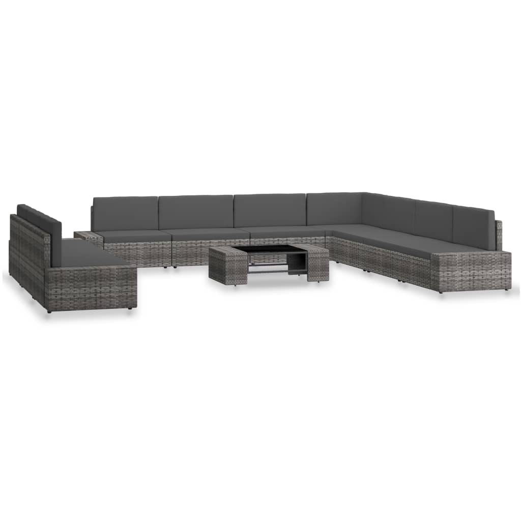 10-tlg. Garten-Lounge-Set Poly Rattan Grau