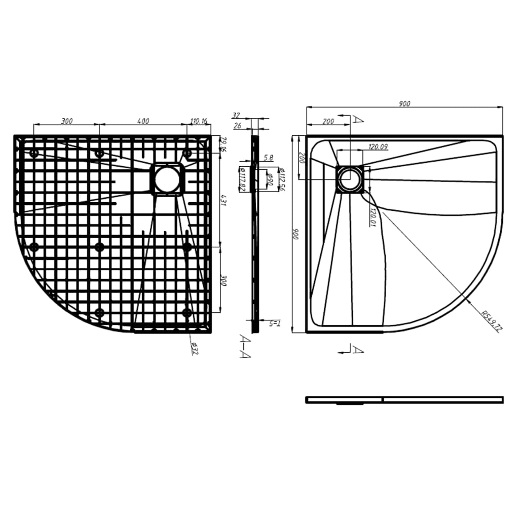 Duschtasse SMC Schwarz 90x90 cm