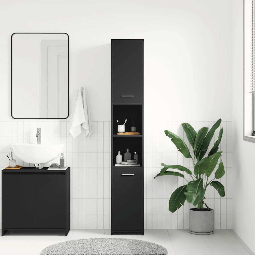 Badezimmerschrank Schwarz 30x30x183,5 cm Holzwerkstoff