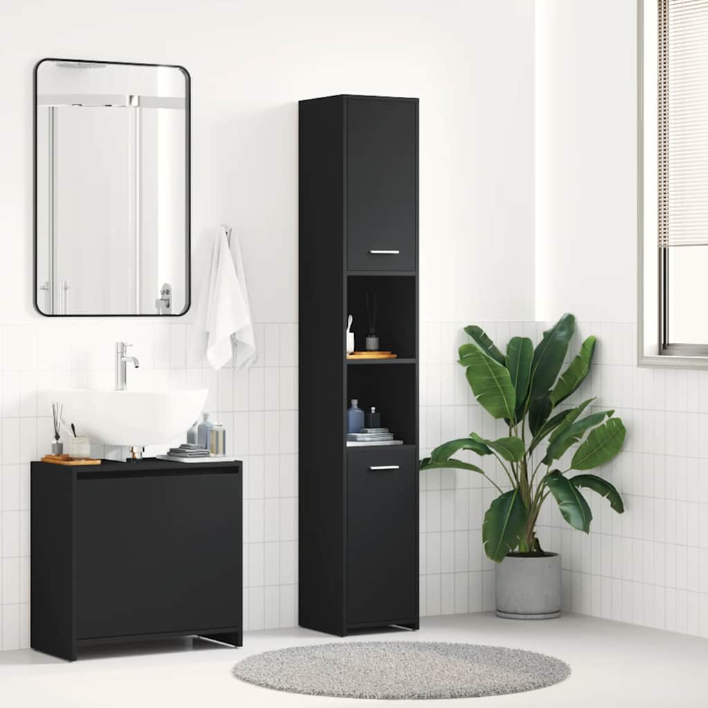 Badezimmerschrank Schwarz 30x30x183,5 cm Holzwerkstoff