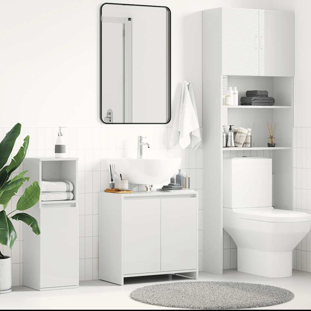 Badezimmerschrank Hochglanz-Weiß 60x33x61 cm Holzwerkstoff