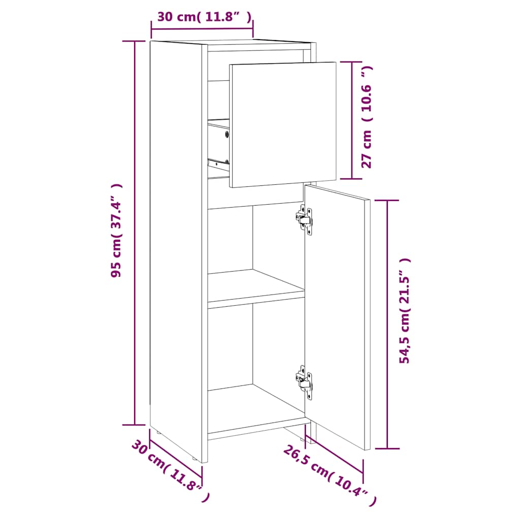 Badezimmerschrank Schwarz 30x30x95 cm Holzwerkstoff