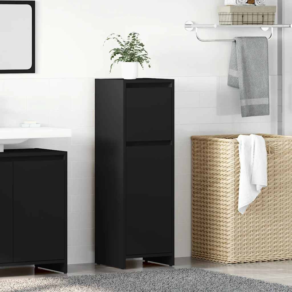 Badezimmerschrank Schwarz 30x30x95 cm Holzwerkstoff