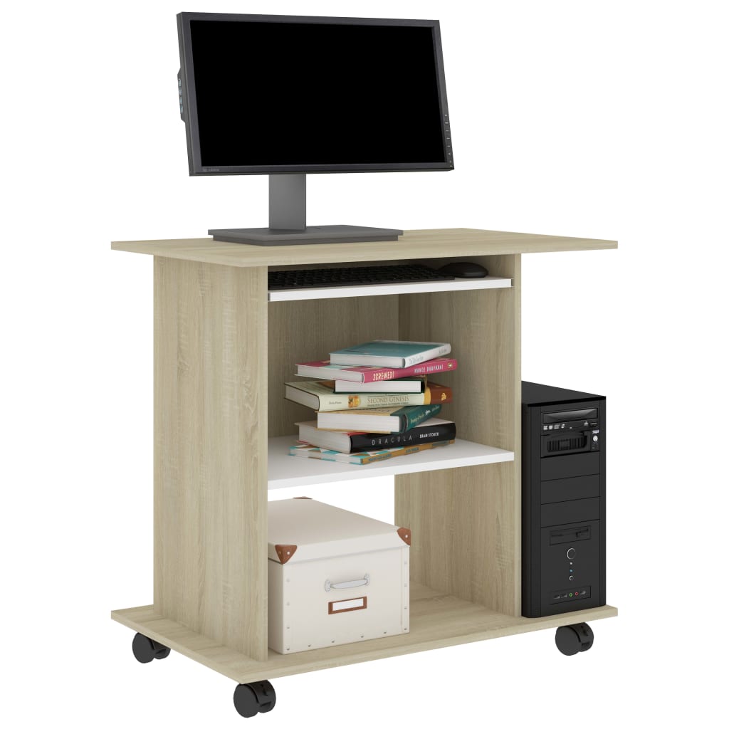 Schreibtisch Weiß und Sonoma-Eiche 80x50x75 cm Holzwerkstoff