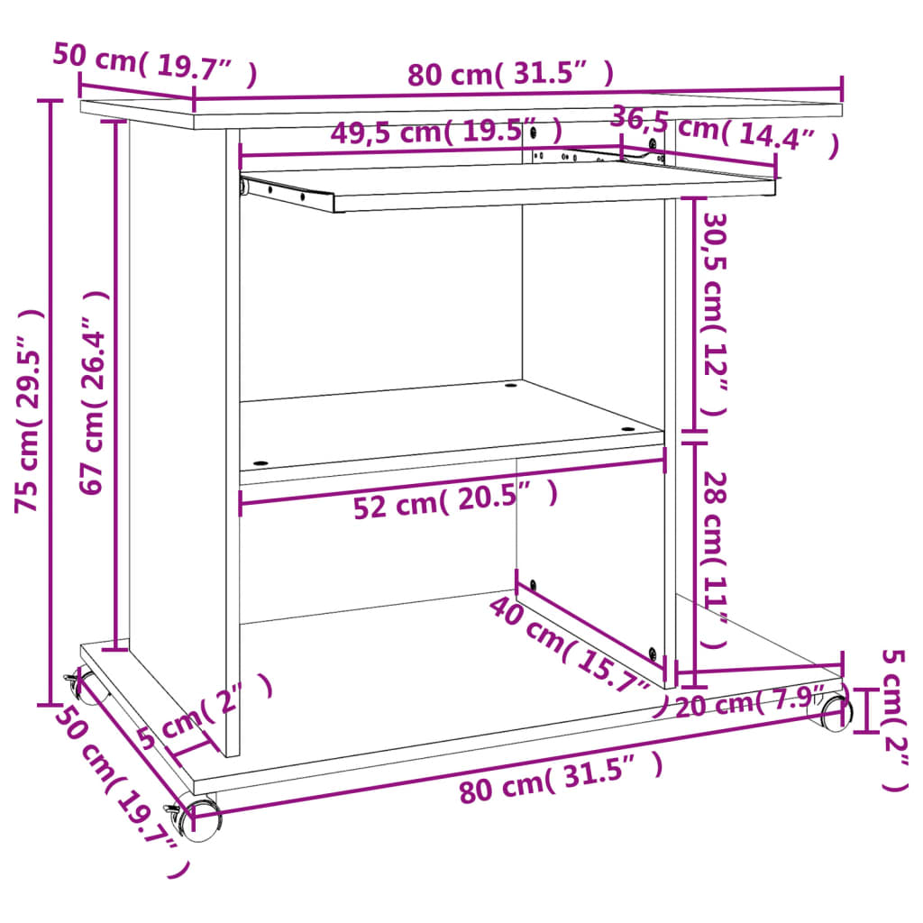 Schreibtisch Weiß und Sonoma-Eiche 80x50x75 cm Holzwerkstoff