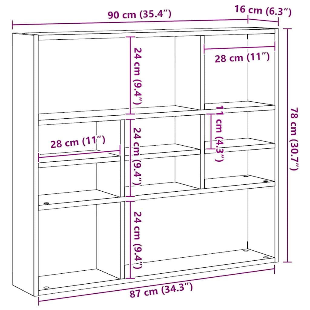 Wandregal Betongrau 90x16x78 cm Holzwerkstoff