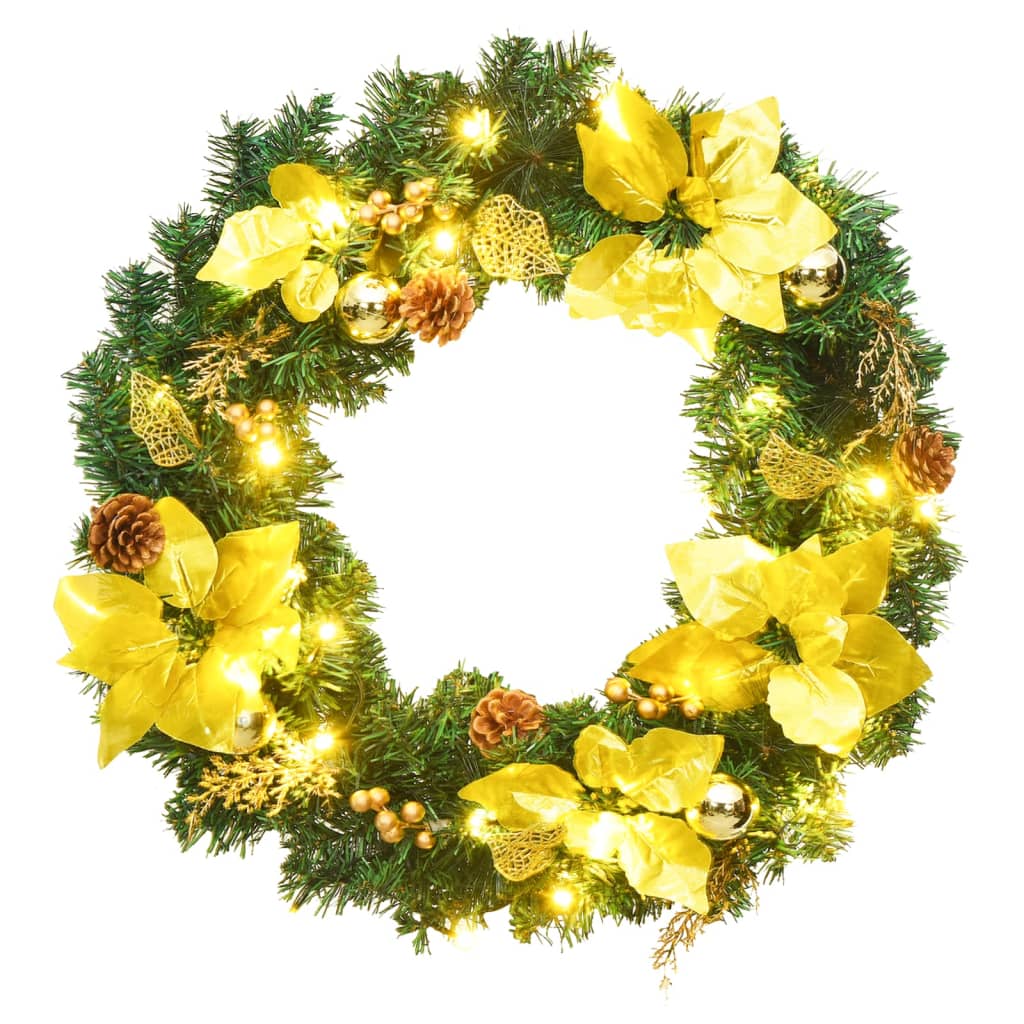 Weihnachtskranz mit LED-Lichtern Grün 60 cm PVC