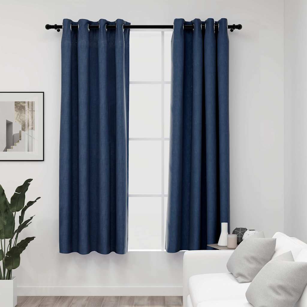 Verdunkelungsvorhänge Ösen Leinenoptik 2 Stk. Blau 140x175 cm