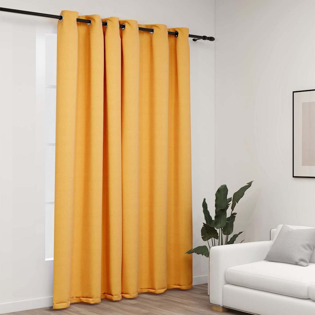 Verdunkelungsvorhang mit Ösen Leinenoptik Gelb 290x245 cm