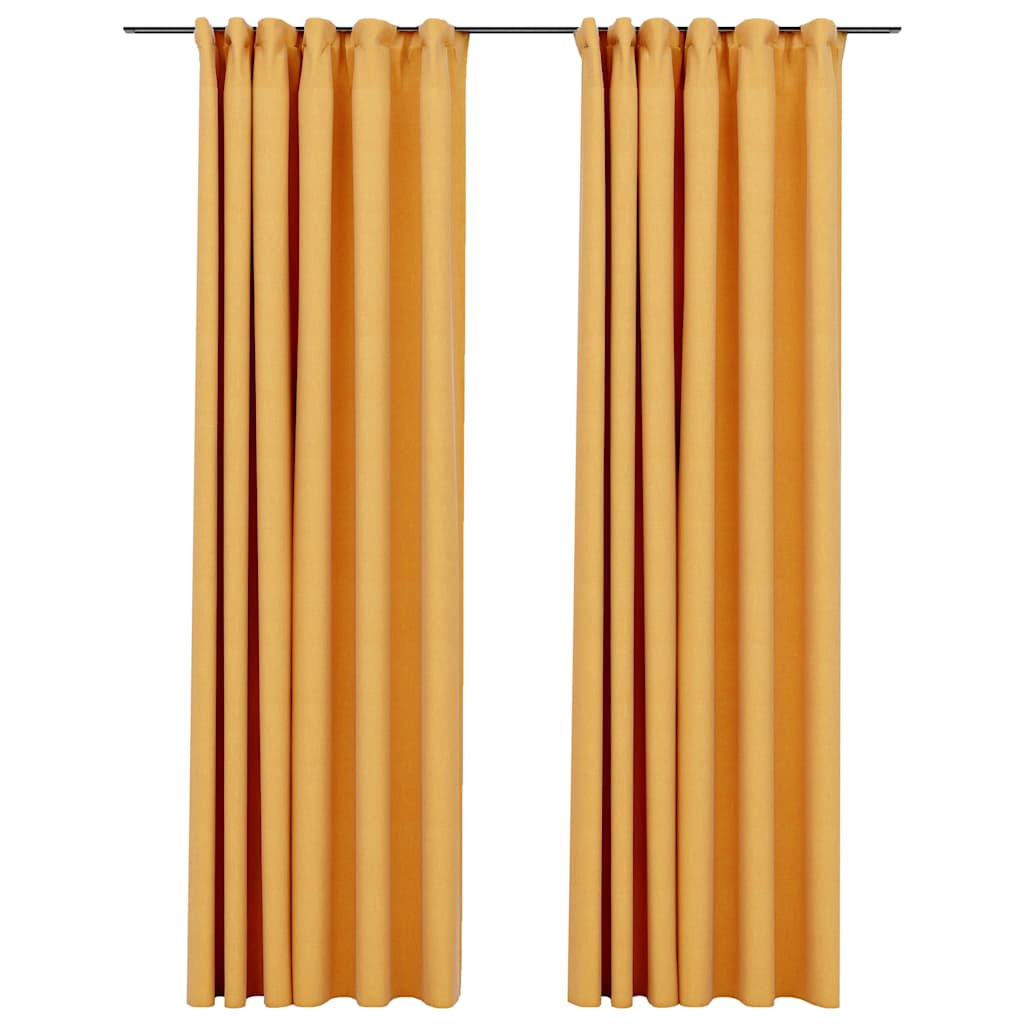 Verdunkelungsvorhänge Haken Leinenoptik 2 Stk. Gelb 140x245cm