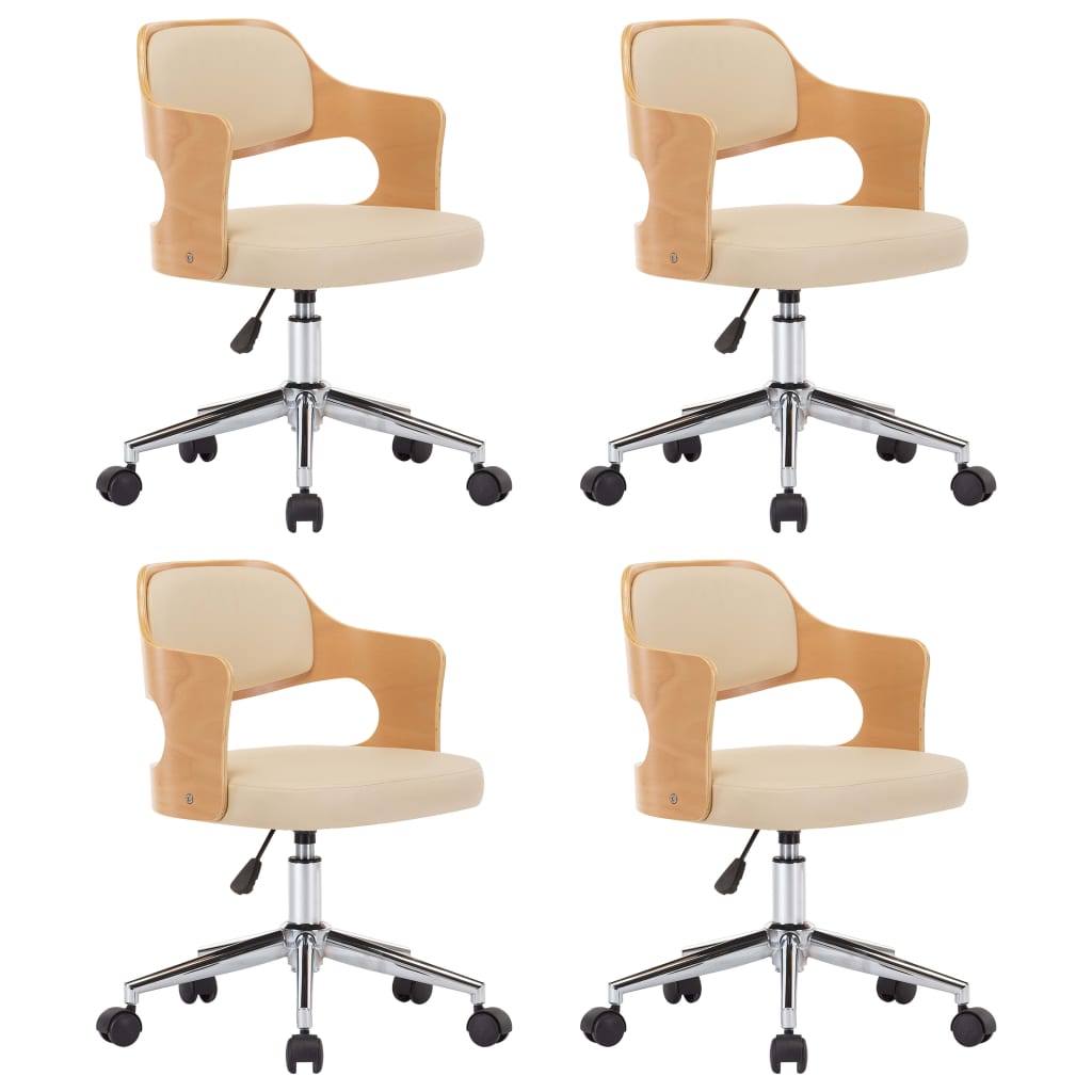 Drehbare Esszimmerstühle 4 Stk. Creme Bugholz und Kunstleder