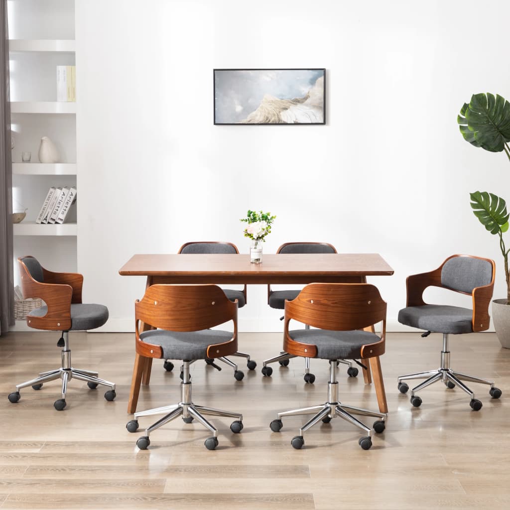 Drehbare Esszimmerstühle 6 Stk. Grau Bugholz und Stoff