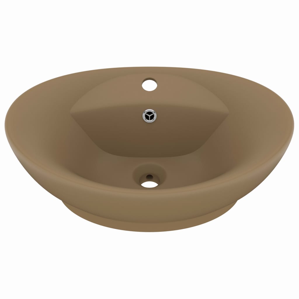 Luxus-Waschbecken Überlauf Oval Matt Creme 58,5x39cm Keramik