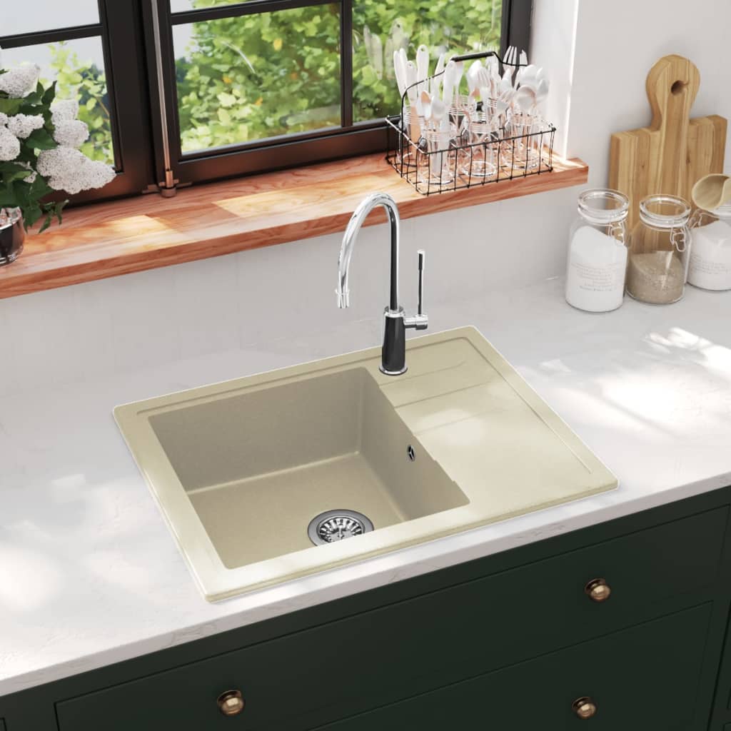Küchenspüle mit Überlauf Oval Beige Granit