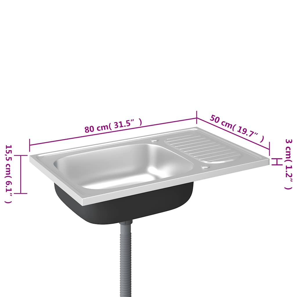 Spüle mit Abtropffläche Set Silbern 800x500x155 mm Edelstahl