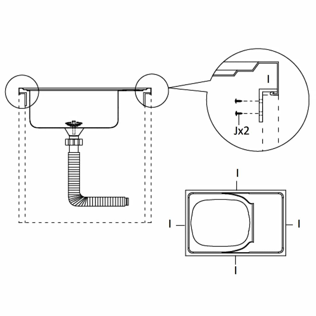 Spüle mit Abtropffläche Set Silbern 800x600x155 mm Edelstahl