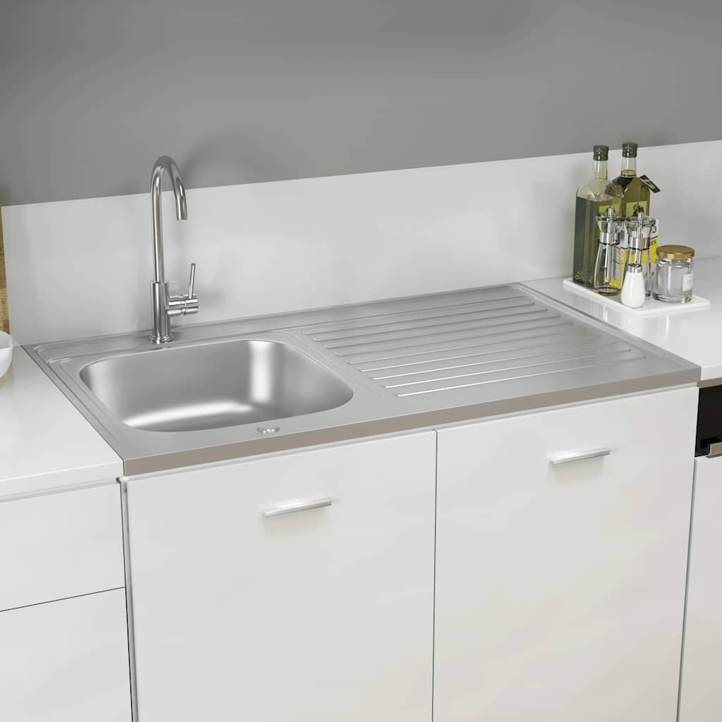 Spüle mit Abtropffläche Set Silbern 1000x600x155 mm Edelstahl