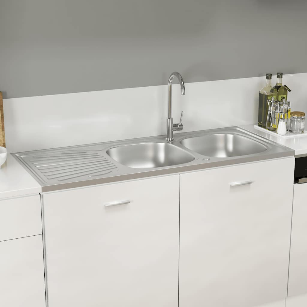 Doppelspüle Silbern 1200x600x155 mm Edelstahl