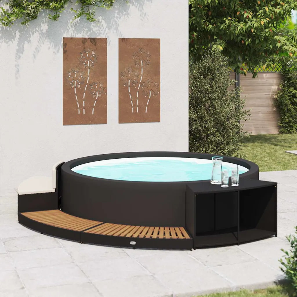 Whirlpool-Umrandung aus Polyrattan und Akazienholz