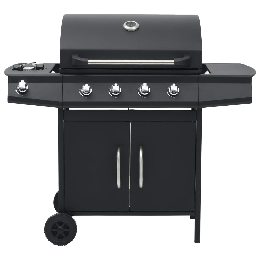 Gasgrill 4+1 Flammen Schwarz Stahl