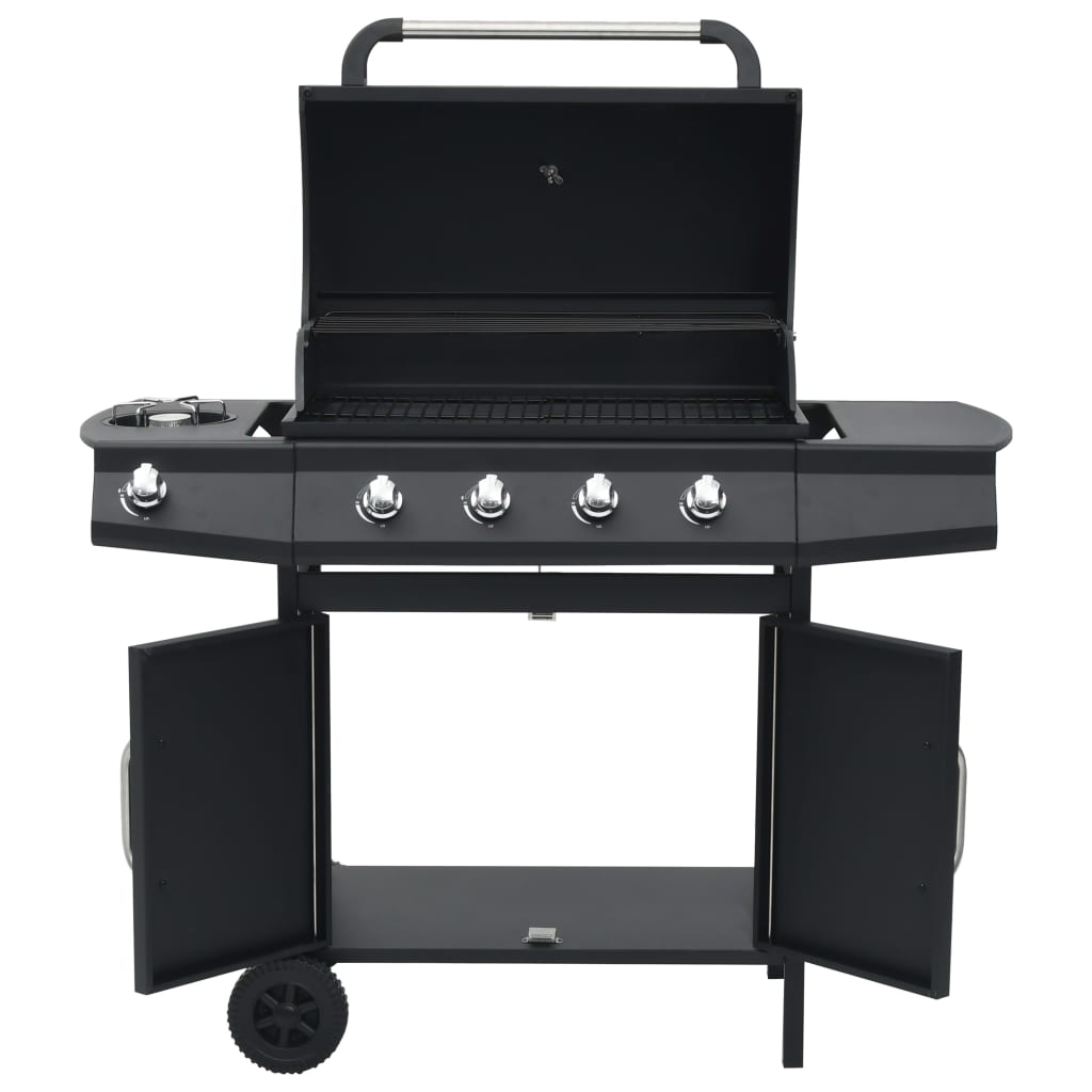 Gasgrill 4+1 Flammen Schwarz Stahl